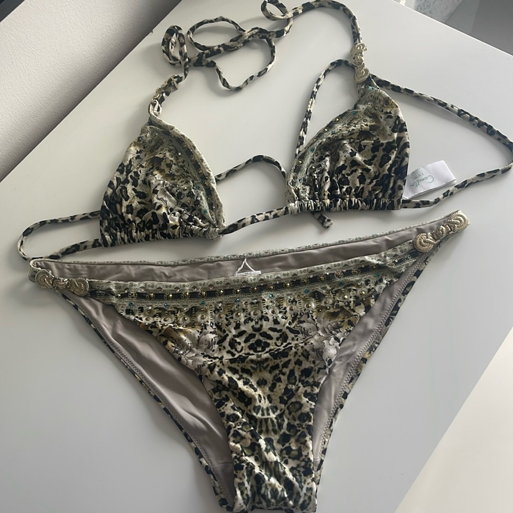 Camilla embellished leopard bikini set with gold hardware size large